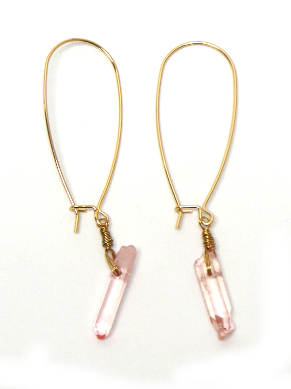 Handmade semi precious stone drop wire hook earring