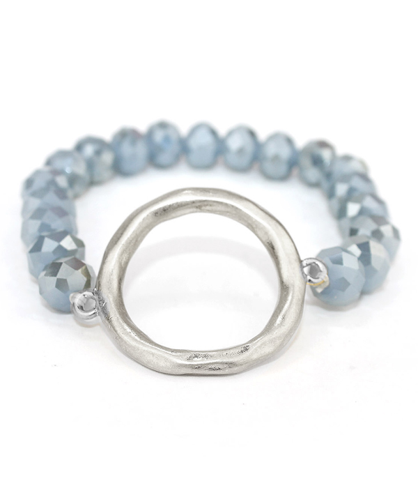 METAL RING AND FACET STONE STRETCH BRACELET