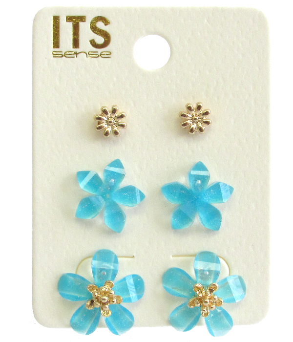 FACET STONE FLOWER EARRINGS - 3 PAIR SET