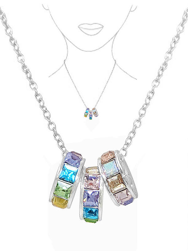 TRIPLE CRYSTAL RING PENDANT NECKLACE