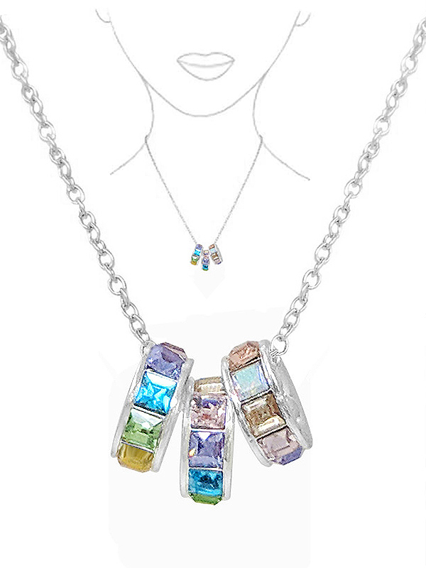 Triple crystal ring pendant necklace