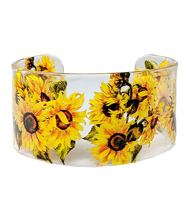 Garden theme transparent acrylic wide bangle bracelet - sunflower