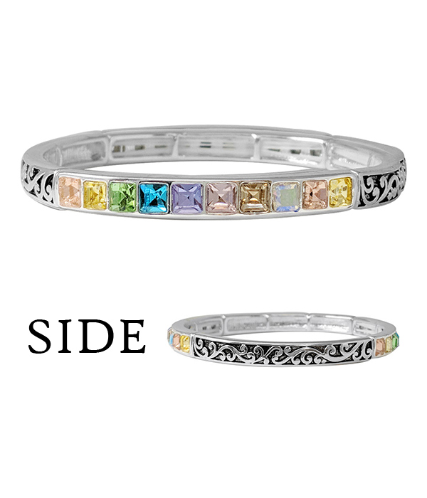 Designer textured crysatl stackable stretch bracelet