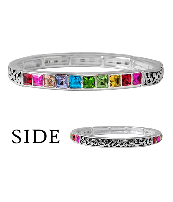 Designer textured crysatl stackable stretch bracelet