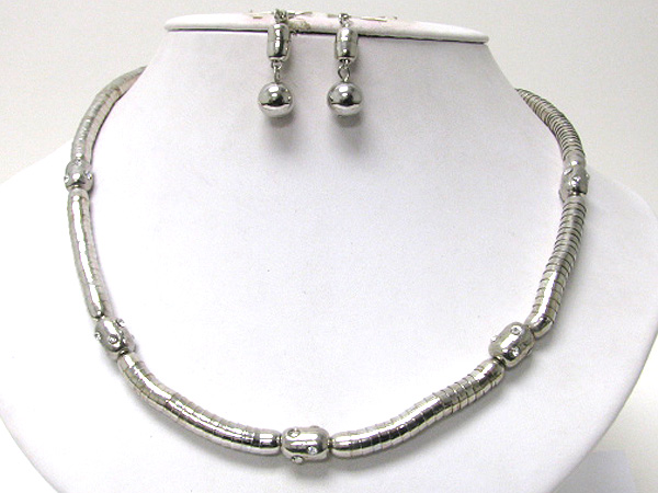 Crystal stud 5mm thick snake chain necklace set