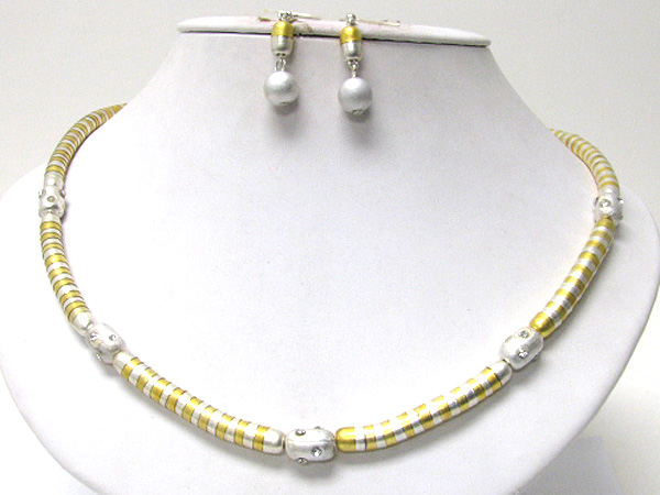 Crystal stud 5mm thick snake chain necklace set