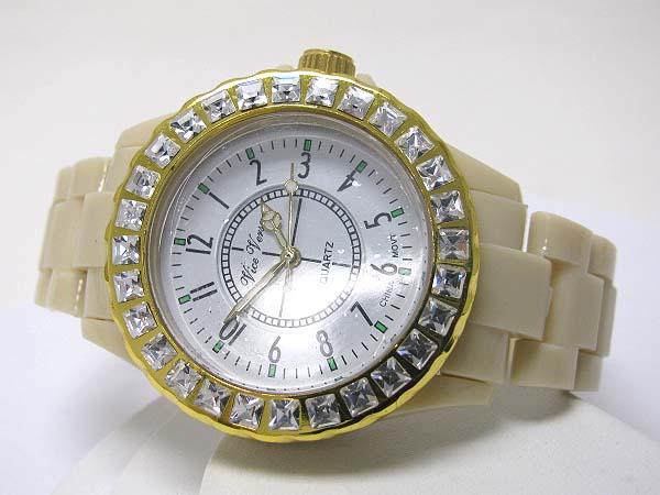 Barguette crystal stud fashion acryl band watch