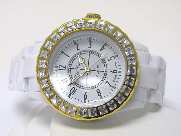 Barguette crystal stud fashion acryl band watch