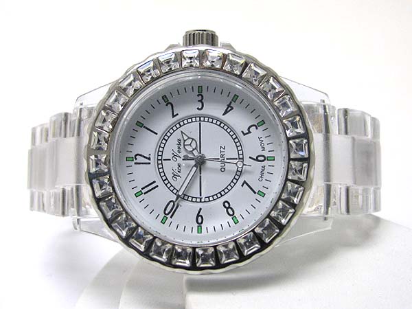 Barguette crystal stud fashion acryl band watch