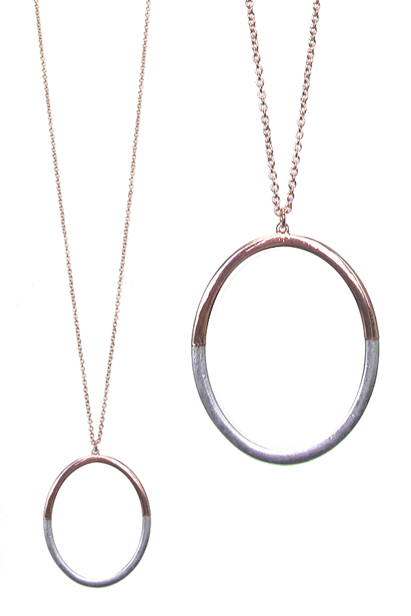 TWO TONE METAL HOOP PENDANT LONG NECKLACE