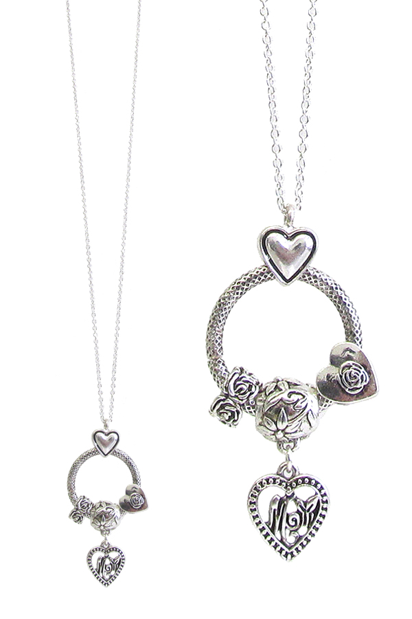 DESIGNER INSPIRATION RING AND HEART CHARM PENDANT NECKLACE - MOM
