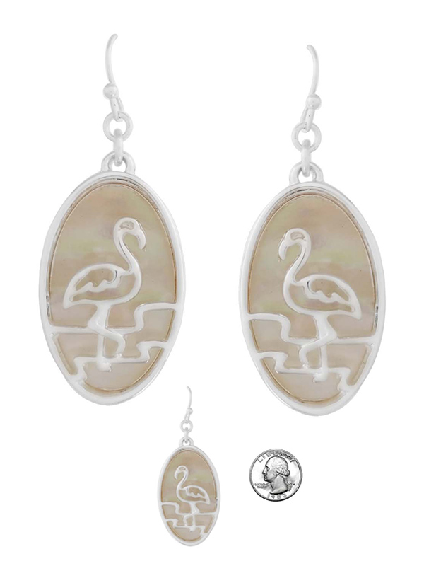Tropical theme oval earring - flamingo