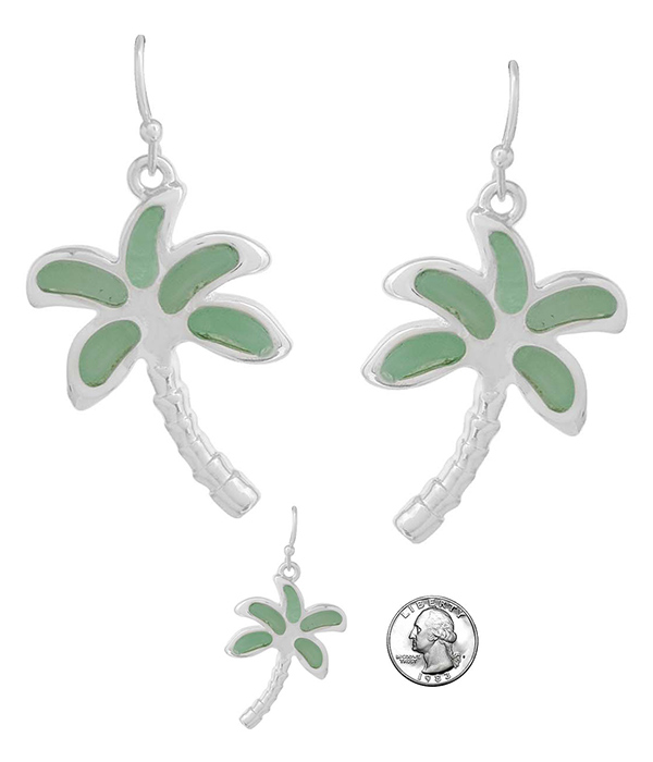 TROPICAL THEME SEA GLASS EARRING - PALM TREE