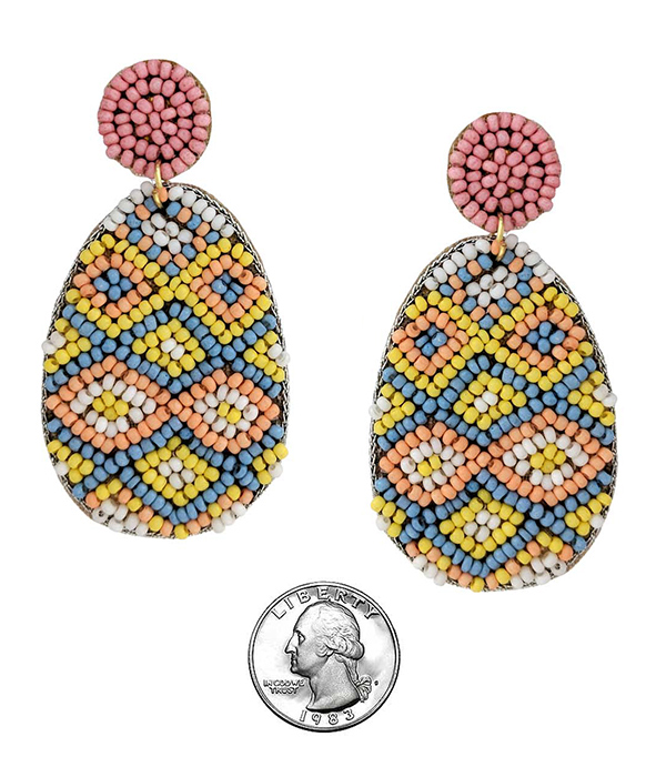 EASTER THEME HANDMADE MULTI SEEDBEAD EARRING - EGG