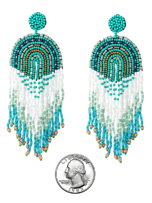 Handmade multi seedbead tassel drop earring