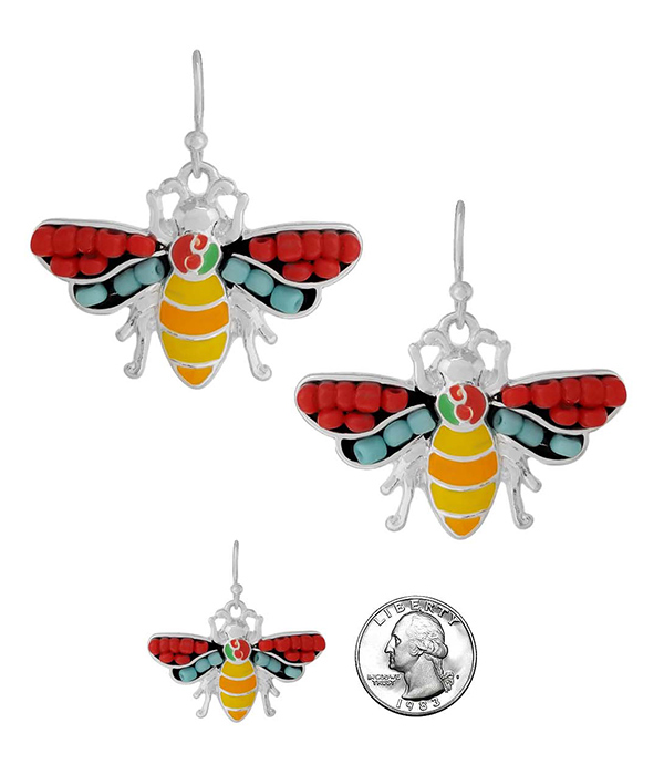 Multi seedbead mosaic earring - bee