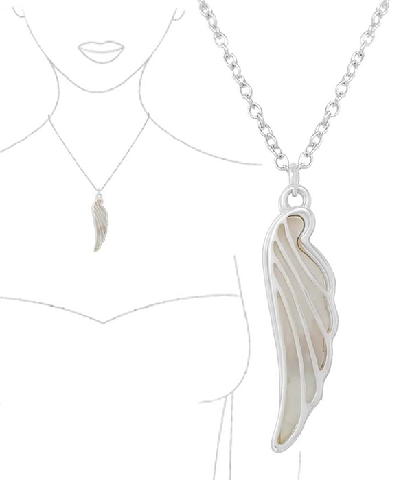 RELIGIOUS INSPIRATION ANGEL WING MOP PENDANT NECKLACE