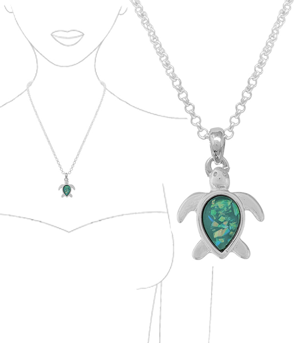 Sealife theme opal pendant necklace - turtle