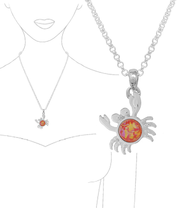 SEALIFE THEME OPAL PENDANT NECKLACE - CRAB