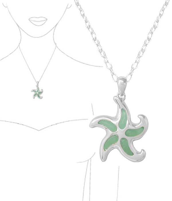 SEALIFE THEME SEA GLASS PENDANT NECKLACE - STARFISH