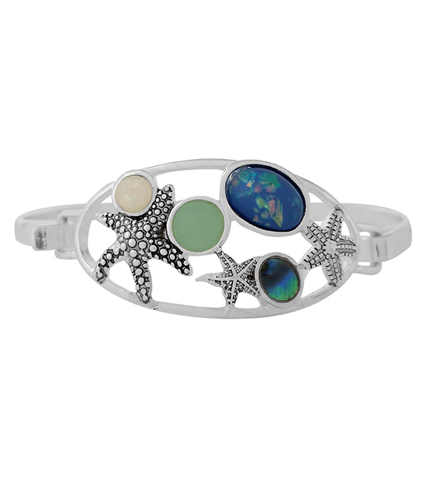 SEALIFE THEME OPAL AND ABALONE BANGLE BRACELET - STARFISH