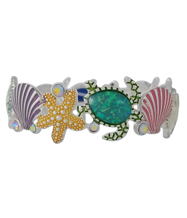 SEALIFE THEME OPAL STRETCH BRACELET - TURTLE STARFISH SHELL