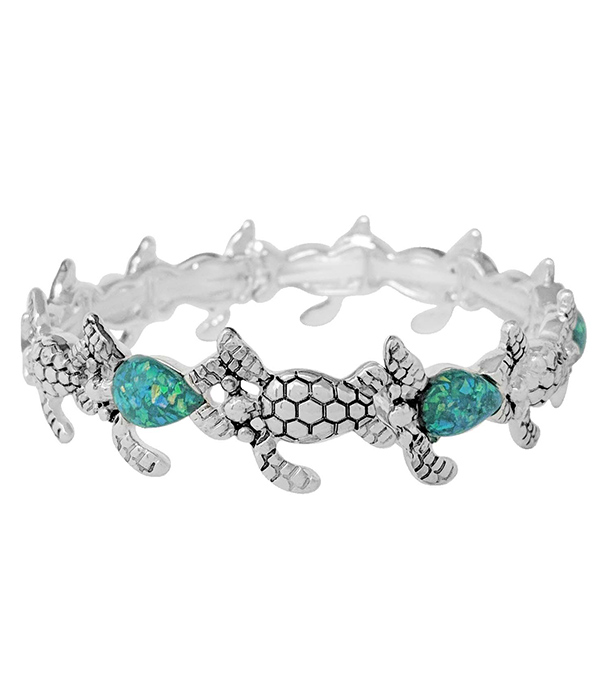 SEALIFE THEME OPAL STRETCH BRACELET - TURTLE