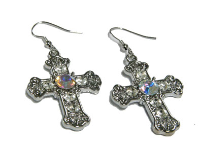 Crystal cross earring