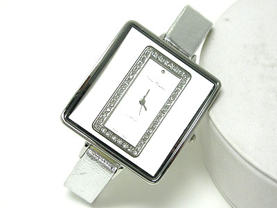 Crystal frame inside of glass leather band watch