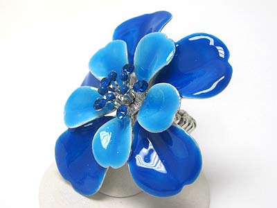 Large crystal stud enamel metal flower stretch ring