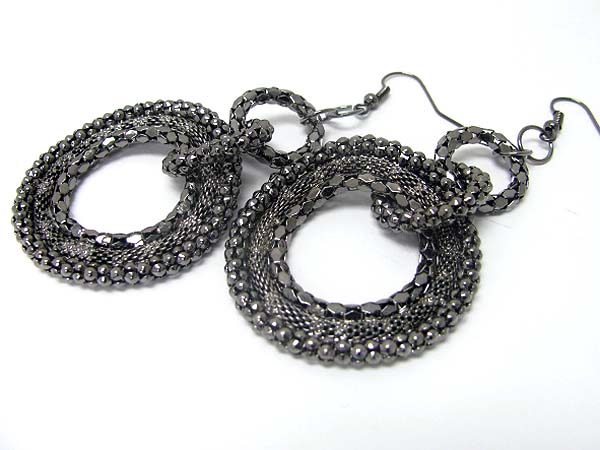 Metal mesh and ball hoop drop earring - hoops