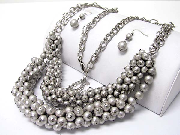 Multi metal ball cluster chain long necklace earring set