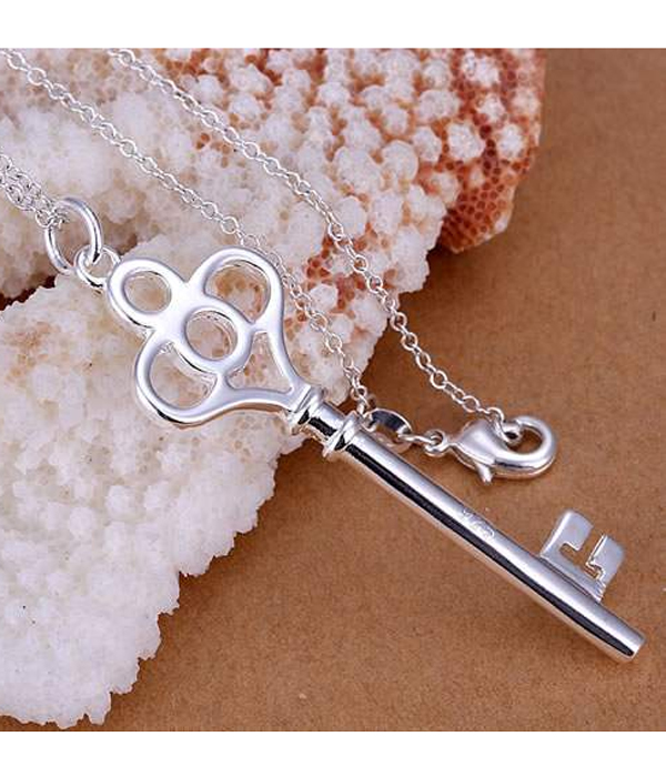 925 sterling silver plating key pendant necklace