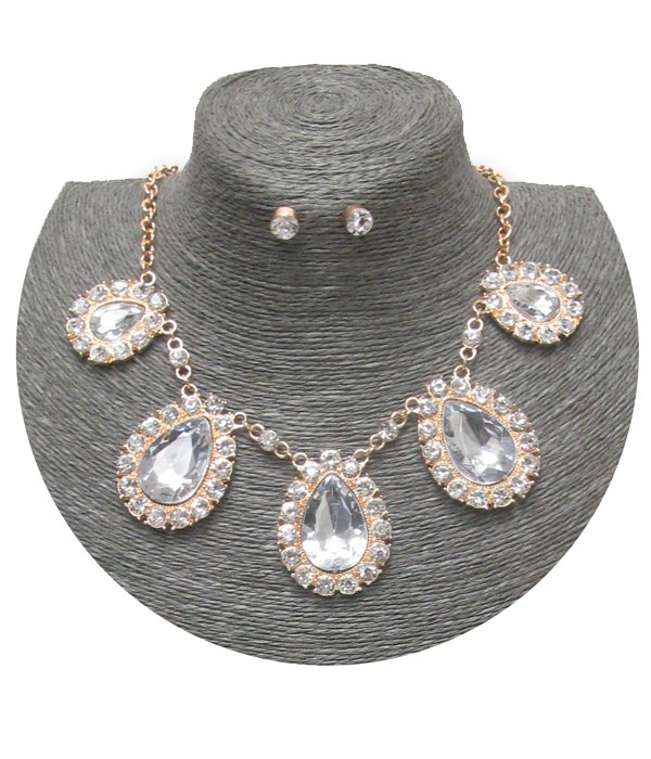 Spring statement crystal and facet glass teardrop link necklace set