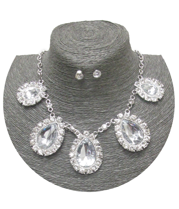 Spring statement crystal and facet glass teardrop link necklace set