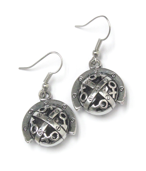 TIBETAN SILVER HOLLOW METAL FILIGREE EARRING 