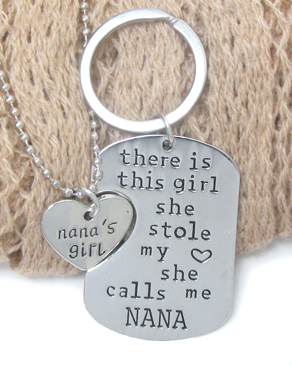 Nana and girl necklace and key charm set - she calls me nana