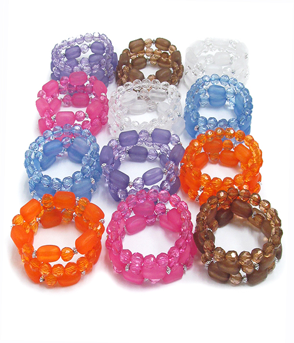 Assort color and mix acrylic stone stretch bracelet - 12 pc dozen pack mens jewelry