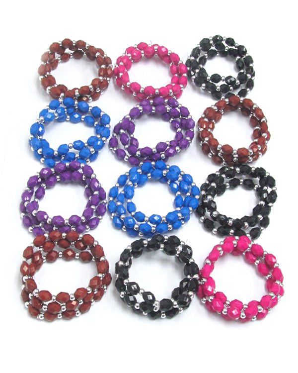 Assort color and mix acrylic stone stretch bracelet - 12 pc dozen pack mens jewelry
