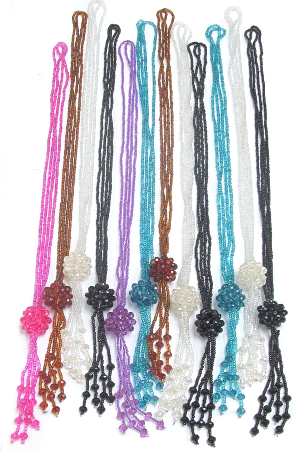 Assort color multi bead chain and tassel drop necklace - 12 pc dozen pack mens jewelry