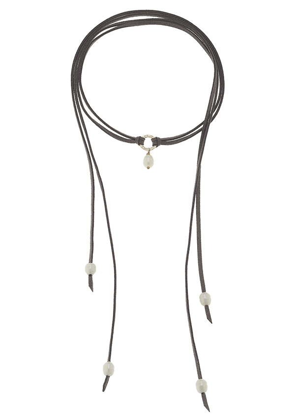 Freshwater pearl and leather cord choker necklace