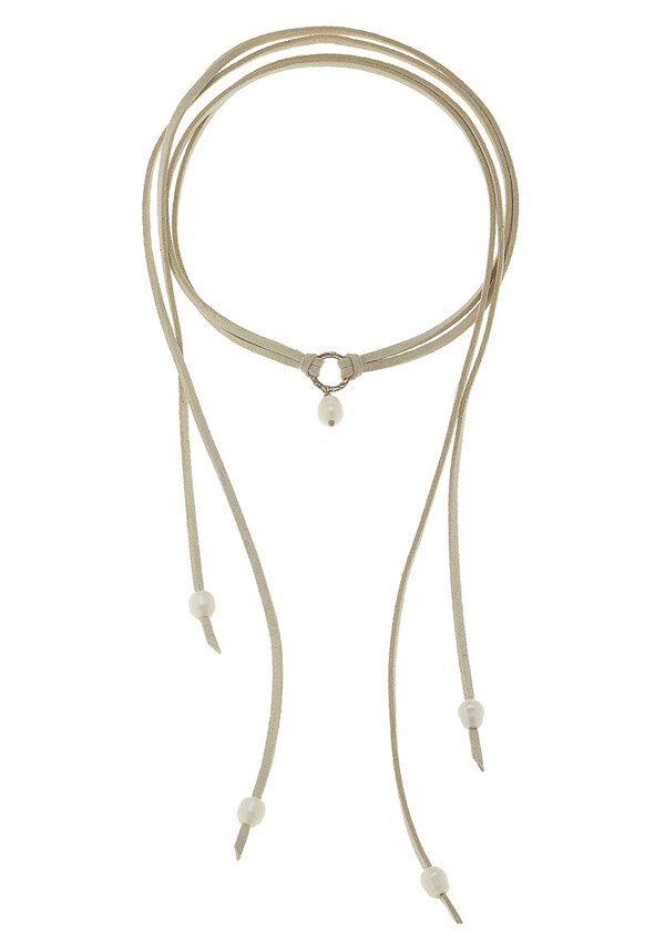 Freshwater pearl and leather cord choker necklace