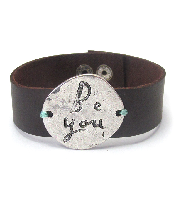 Inspiration message leatherette band bracelet - be you