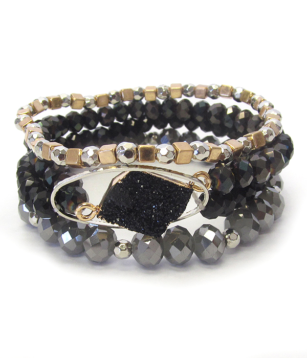 DRUZY AND FACET STONE MIX 4 STRETCH BRACELET SET