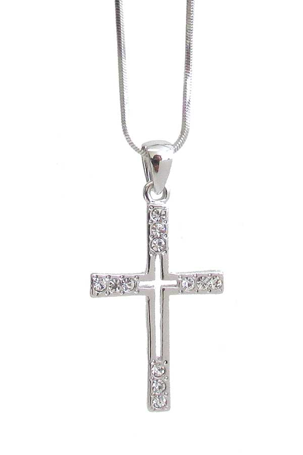 WHITEGOLD PLATING CRYSTAL CROSS PENDANT NECKLACE