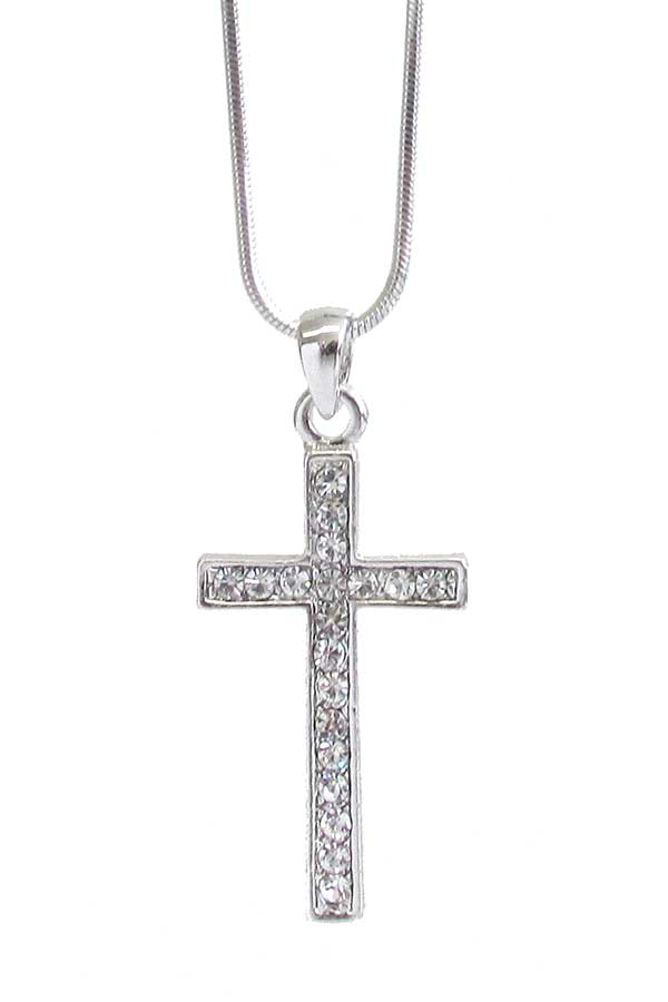 WHITEGOLD PLATING CRYSTAL CROSS PENDANT NECKLACE