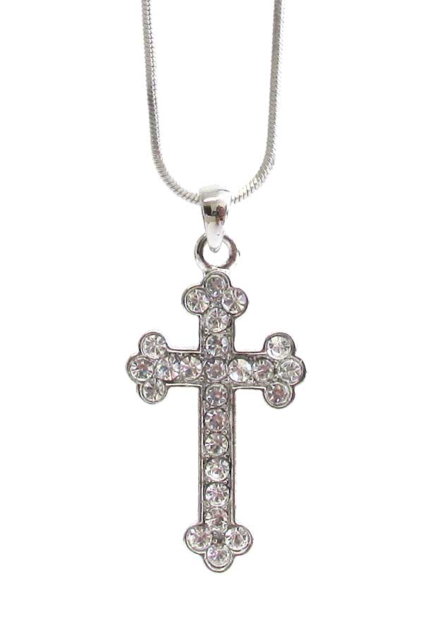 WHITEGOLD PLATING CRYSTAL CROSS PENDANT NECKLACE