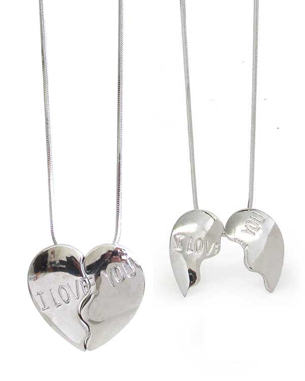 WHITEGOLD PLATING HEART PENDANT NECKLACE - I LOVE YOU -valentine