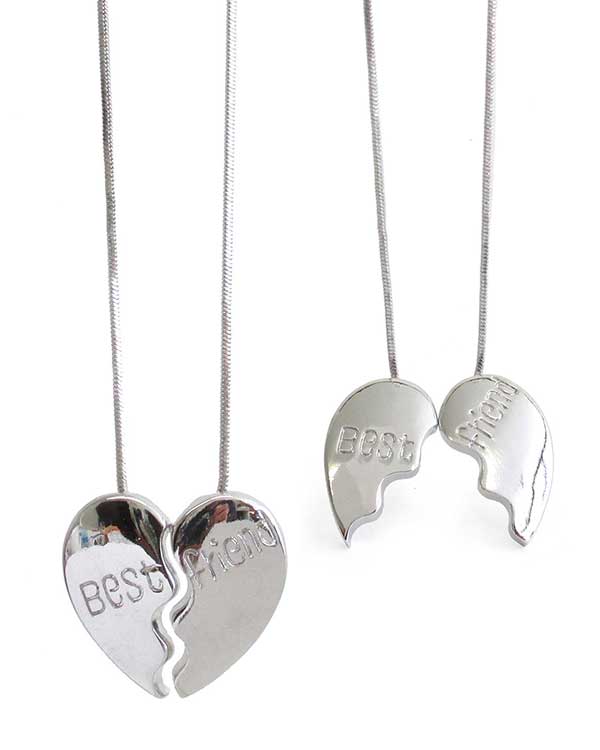 WHITEGOLD PLATING HEART PENDANT NECKLACE - BEST FRIENDS