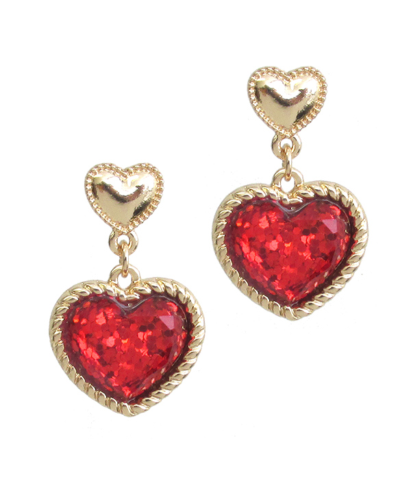 Glittering heart earring valentine